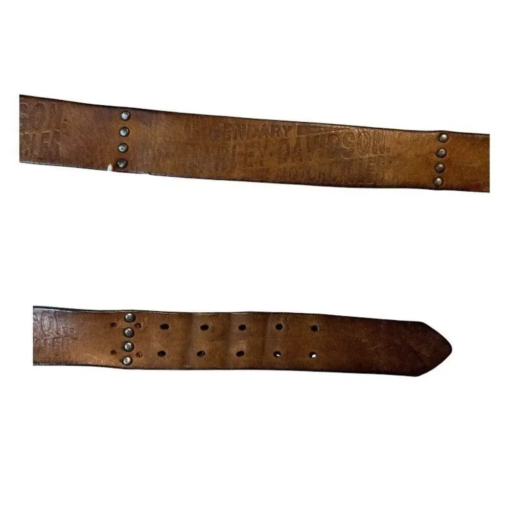 Harley Davidson Mens Brown Distressed Embossed Leather Belt  Size 38  Biker Moto